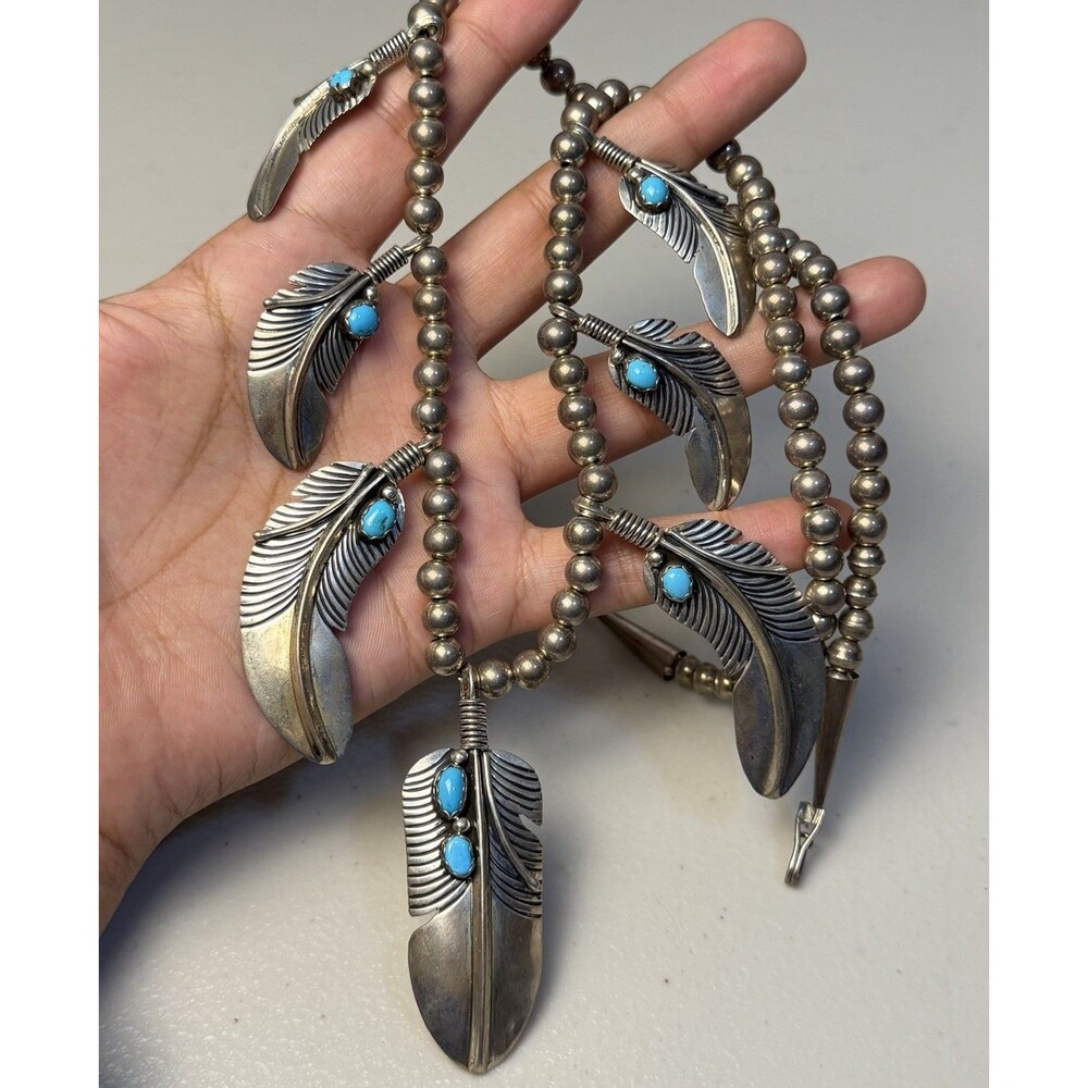 Vintage Statement Native American  Signed 26” Turquoise Necklace